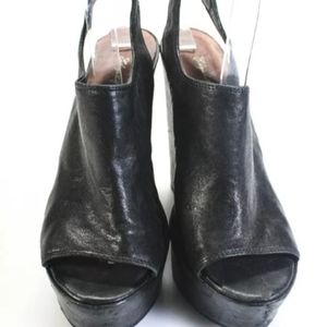 Elizabeth and James Leather Peep Toe Wedge